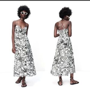 ZARA LONG PRINT DRESS BLACK / WHITE BRAND NEW WITH TAGS SIZE M